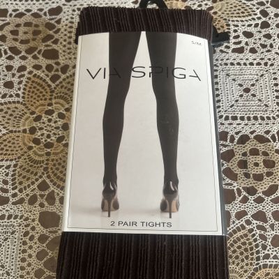 Via Spiga Women Opaque 2 Pair Tights (Brown & Black) Nylon Sz.S/M